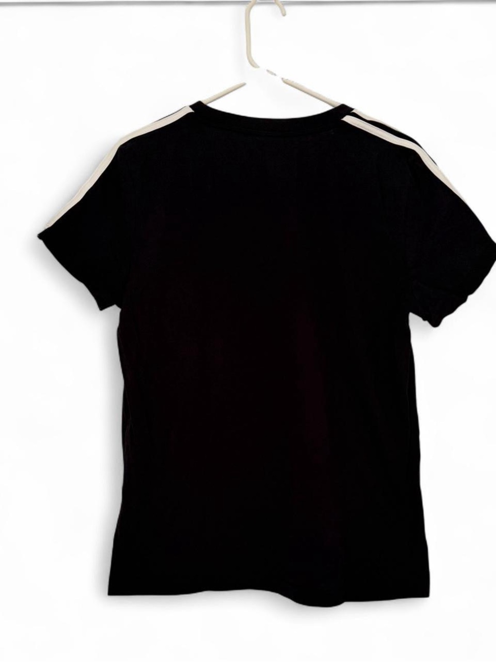 adidas Women’s Black Tee with White 3-Stripe Shoulder - Picture 4 of 8